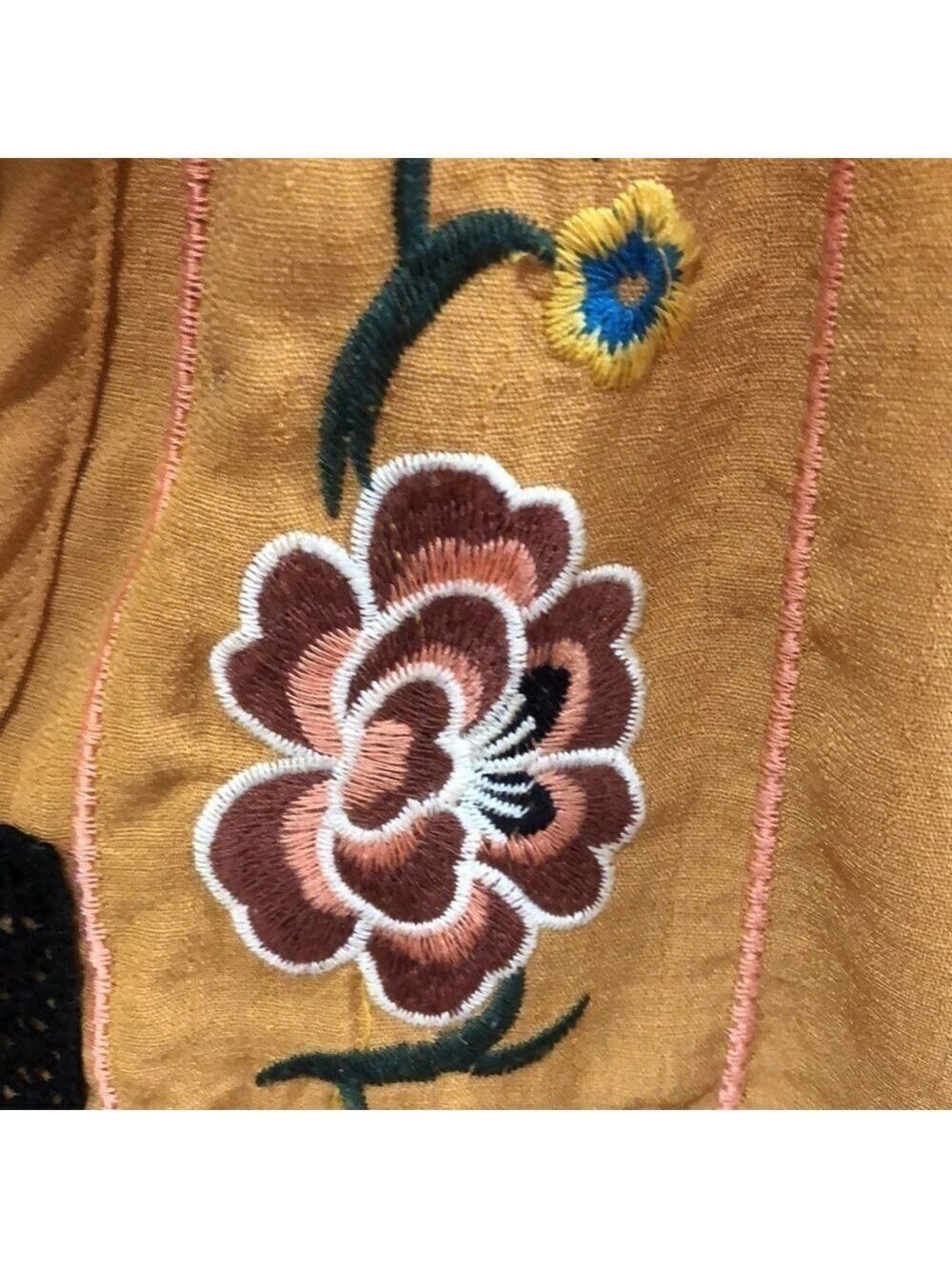 UMGEE mustard colored mini dress boho fall Embroidery pumpkin patch Size S